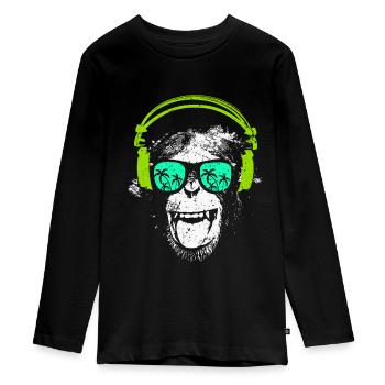 Monkey DJ mit Kopfhörer und Sonnenbrille Geschenk - Teenager Premium Bio Langarmshirt - Schwarz - Vorne - AI Model Kid Female (0cm)