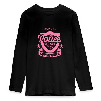 Policewoman - Teenager Premium Organic Long Sleeve Shirt - black - Front - AI Model Kid Female (0cm)