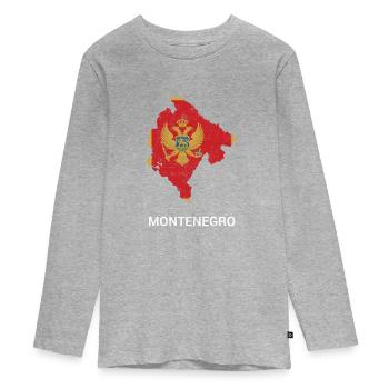 Montenegro (Crna Gora) Landkarte & Flagge - Teenager Premium Bio Langarmshirt - Grau meliert - Vorne