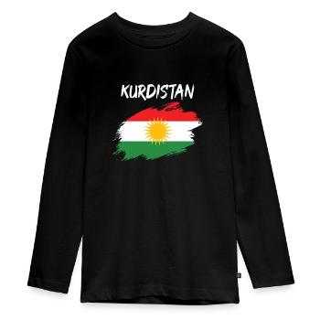 Kurdistan kurdisch Fahne Flagge - Teenager Premium Bio Langarmshirt - Schwarz - Vorne - AI Model Kid Female (0cm)