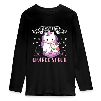 Je vais être grande-sœur - future grande soeur - T-shirt manches longues Premium Ado - noir - Devant - AI Model Kid Female (0cm)