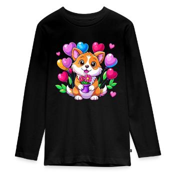 Chien avec des ballons colorés - T-shirt manches longues Premium Ado - noir - Devant - AI Model Kid Female (0cm)