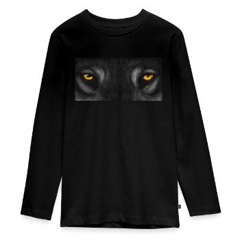 Wolf Eye's - yellow with gray fur - Teenager Premium Organic Long Sleeve Shirt - black - Front - AI Model Kid Female (0cm)