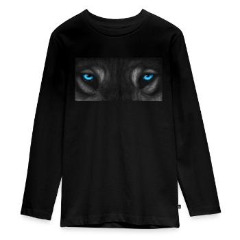 Wolf eye's - blue with gray fur - Teenager Premium Organic Long Sleeve Shirt - black - Front - AI Model Kid Female (0cm)