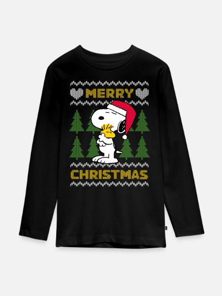 Peanuts Snoopy Weihnachten Ugly Christmas - Teenager Premium Bio Langarmshirt - Schwarz