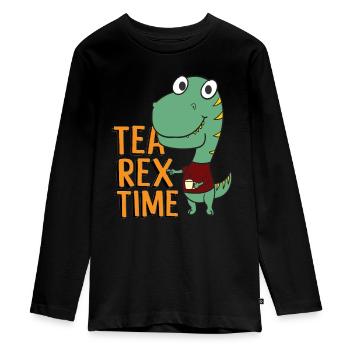 Tea Rex Time Outfit - Teenager Premium Organic Long Sleeve Shirt - black - Front - AI Model Kid Female (0cm)
