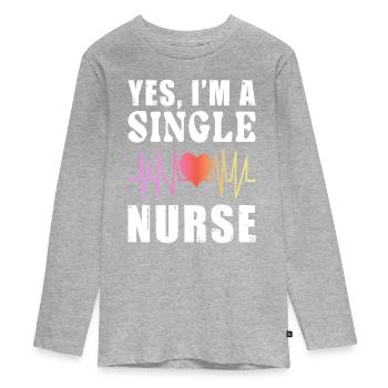 Single Nurse Outfit - Teenager Premium Bio Langarmshirt - Grau meliert - Vorne