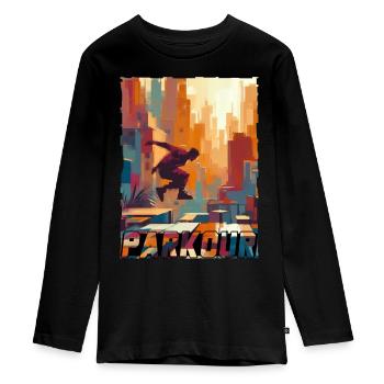 Parkour - Teenager Premium Organic Long Sleeve Shirt - black - Front - AI Model Kid Female (0cm)