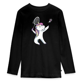 Einhorn Badminton - Teenager Premium Bio Langarmshirt - Schwarz - Vorne - AI Model Kid Female (0cm)