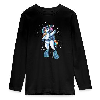 Scuba Diving Einhorn Unterwasser Taucher - Teenager Premium Bio Langarmshirt - Schwarz - Vorne - AI Model Kid Female (0cm)