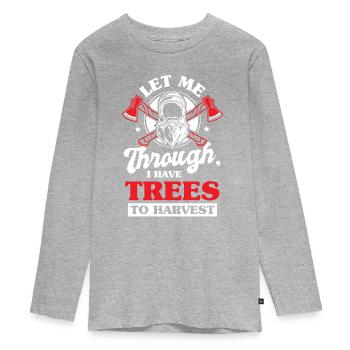 Kettensäge Schnitzen Holzfäller Holzbearbeitung - Teenager Premium Bio Langarmshirt - Grau meliert - Vorne