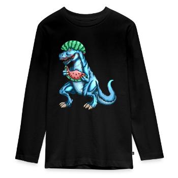 Tyrannosaurus Rex aime la tenue de fruits de pastèque - T-shirt manches longues Premium Ado - noir - Devant - AI Model Kid Female (0cm)