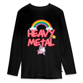 HEAVY METAL Headbanger Einhorn Unicorn thrash rock - Teenager Premium Bio Langarmshirt - Schwarz - Vorne - AI Model Kid Female (0cm)