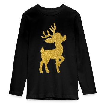 Reindeer fawn Christmas present gift idea - Teenager Premium Organic Long Sleeve Shirt - black - Front - AI Model Kid Female (0cm)