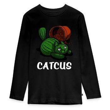Catcus Cactus Cat - T-shirt manches longues Premium Ado - noir - Devant - AI Model Kid Female (0cm)