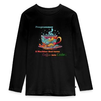 Programmer - Coffee into Code - Teenager Premium Bio Langarmshirt - Schwarz - Vorne - AI Model Kid Female (0cm)