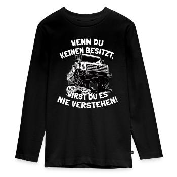 Unimog 437 - Offroad - Universal Motorgerät - Teenager Premium Bio Langarmshirt - Schwarz - Vorne - AI Model Kid Female (0cm)