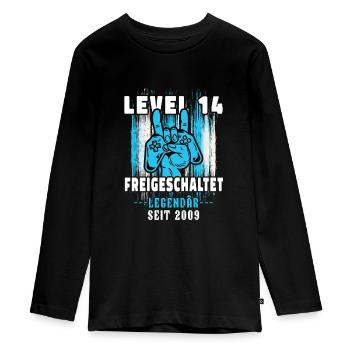 14. Geburtstag Junge Level 14 Gaming Zocker Gamer - Teenager Premium Bio Langarmshirt - Schwarz - Vorne - AI Model Kid Female (0cm)