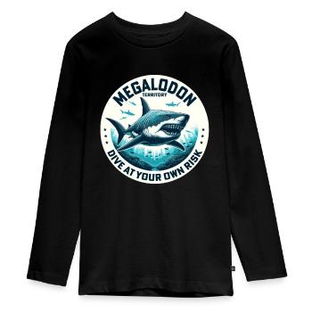 Megalodon-Territorium-Warnung | Tauchen mit Haien im Ozean - Teenager Premium Bio Langarmshirt - Schwarz - Vorne - AI Model Kid Female (0cm)