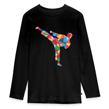 Taekwondo Kampfsport Kickboxer Kinder Karate - Teenager Premium Bio Langarmshirt - Schwarz - Vorne - AI Model Kid Female (0cm)
