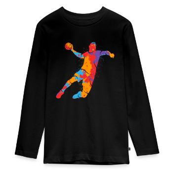 Handballspieler bunt Handballer Jungen Handball - Teenager Premium Bio Langarmshirt - Schwarz - Vorne - AI Model Kid Female (0cm)