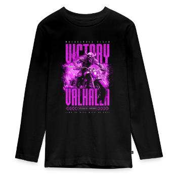 Moto Viking Nordique Victoire Ou Valhalla - T-shirt manches longues Premium Ado - noir - Devant - AI Model Kid Female (0cm)