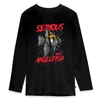 Ernsthaft im Bereich Diskusfische seit 1949 - Teenager Premium Bio Langarmshirt - Schwarz - Vorne - AI Model Kid Female (0cm)