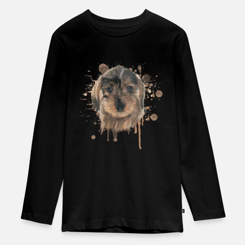 Illustration de teckel teckel teckel à poil dur - T-shirt manches longues Premium Ado - noir