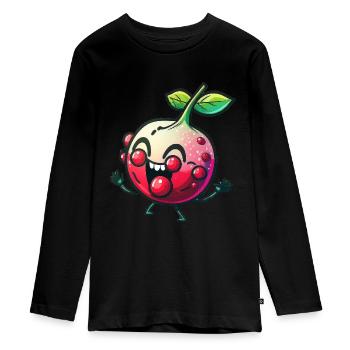 Witziger Granatapfel - Teenager Premium Bio Langarmshirt - Schwarz - Vorne - AI Model Kid Female (0cm)