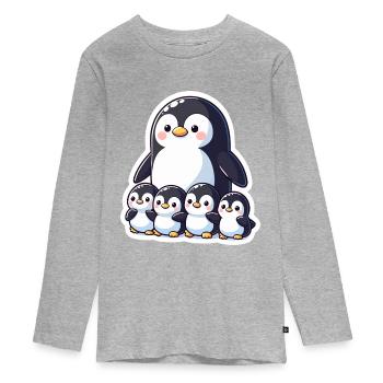 Petits pingouins pingouin famille mignon cadeau - T-shirt manches longues Premium Ado - gris chiné - Devant