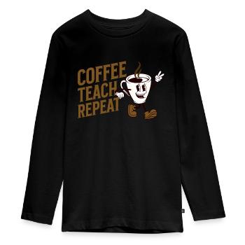 Café Apprendre Répéter - T-shirt manches longues Premium Ado - noir - Devant - AI Model Kid Female (0cm)