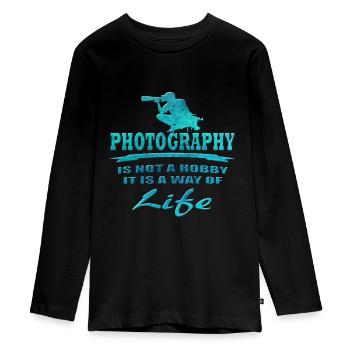 fotografía - Camiseta ecológica prémium de manga larga para adolescentes - negro - delante - AI Model Kid Female (0cm)