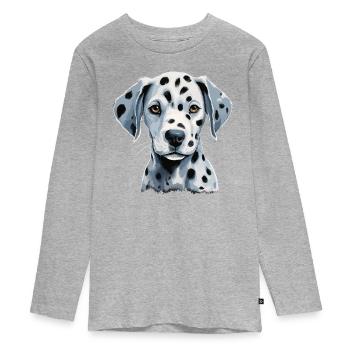 Niedlicher Dalmatinerwelpe - Teenager Premium Bio Langarmshirt - Grau meliert - Vorne