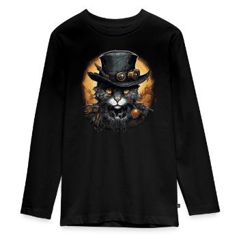 Steampunk Katze - Teenager Premium Bio Langarmshirt - Schwarz - Vorne - AI Model Kid Female (0cm)