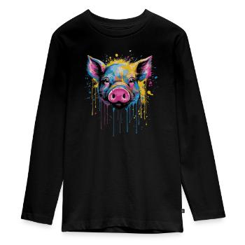 Funny Piglet - Teenager Premium Organic Long Sleeve Shirt - black - Front - AI Model Kid Female (0cm)