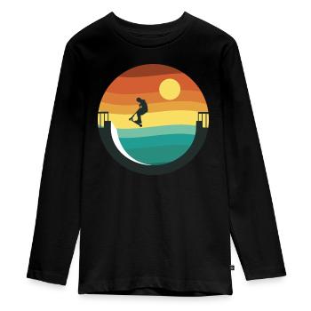Kickboard Trottinett Scooter - Teenager Premium Organic Long Sleeve Shirt - black - Front - AI Model Kid Female (0cm)