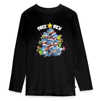 Tree Rex Dinosaurier Tyrannosaurus Rex Weihnachten - Teenager Premium Bio Langarmshirt - Schwarz - Vorne - AI Model Kid Female (0cm)