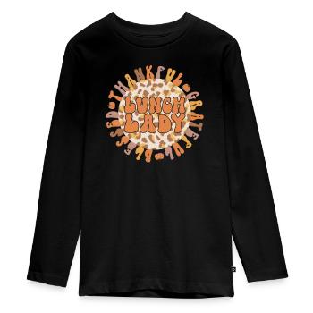Lunch Lady Thanksgiving School Cafeteria Lady - Teenager Premium Organic Long Sleeve Shirt - black - Front - AI Model Kid Female (0cm)