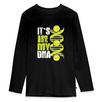 Tennis DNA Tennisbälle Sport Tennisspieler Spruch - Teenager Premium Bio Langarmshirt - Schwarz - Vorne - AI Model Kid Female (0cm)