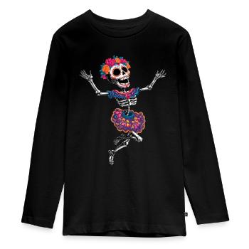 Danser joyeux squelette fou la Catrina :) - T-shirt manches longues Premium Ado - noir - Devant - AI Model Kid Female (0cm)