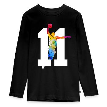 NUMMER 11 BASKETBALL 11. GEBURTSTAG - Teenager Premium Bio Langarmshirt - Schwarz - Vorne - AI Model Kid Female (0cm)