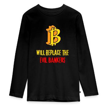 Bitcoin wird die bösen Banker ersetzen - Teenager Premium Bio Langarmshirt - Schwarz - Vorne - AI Model Kid Female (0cm)