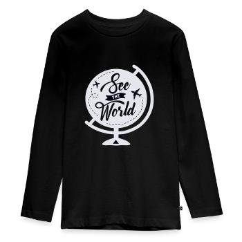 See The World - Teenager Premium Organic Long Sleeve Shirt - black - Front - AI Model Kid Female (0cm)