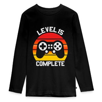 Cadeau de garçon de 15ème anniversaire, anniversaire de 15 ans - T-shirt manches longues Premium Ado - noir - Devant - AI Model Kid Female (0cm)