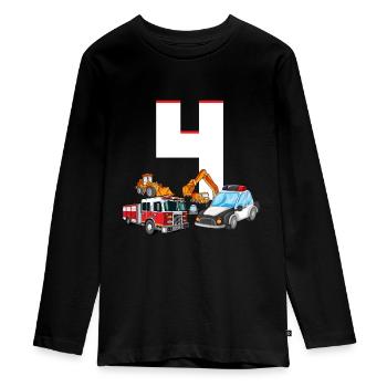 4. Geburtstag 4 Jahre Feuerwehr Polizei Bagger - Teenager Premium Bio Langarmshirt - Schwarz - Vorne - AI Model Kid Female (0cm)