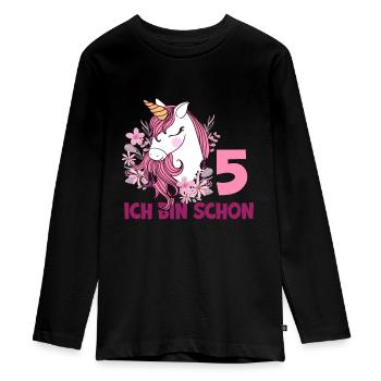 5. Geburtstag Mädchen 5 Jahre Pferd Pferde Einhorn - Teenager Premium Bio Langarmshirt - Schwarz - Vorne - AI Model Kid Female (0cm)