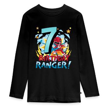 Power Rangers Geburtstags-Design 7 Jahre - Teenager Premium Bio Langarmshirt - Schwarz - Vorne - AI Model Kid Female (0cm)
