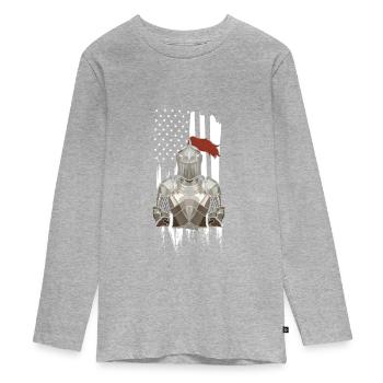 Chevalier d'armure de bataille médiévale - T-shirt manches longues Premium Ado - gris chiné - Devant