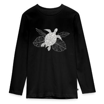 Schildkröte Grau Tropische Blätter - Teenager Premium Bio Langarmshirt - Schwarz - Vorne - AI Model Kid Female (0cm)