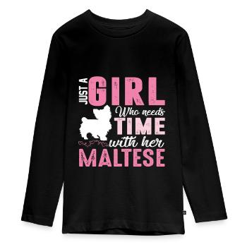 Malteser - Teenager Premium Bio Langarmshirt - Schwarz - Vorne - AI Model Kid Female (0cm)